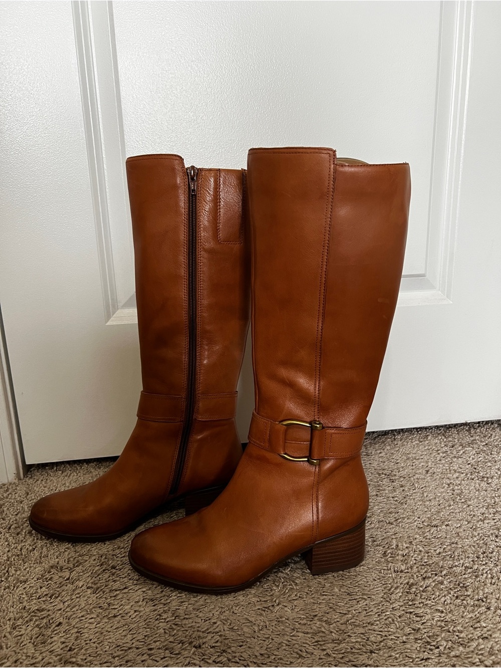 Naturalizer Daelynn Cognac Leather Mid-Calf Riding Boots